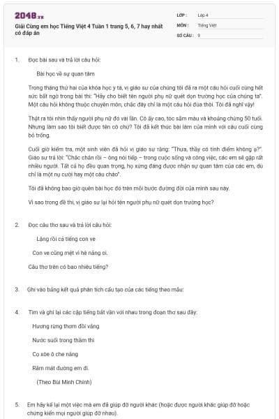 Giải Cùng em học Tiếng Việt 4 Tuần 1 trang 5, 6, 7 hay nhất có đáp án