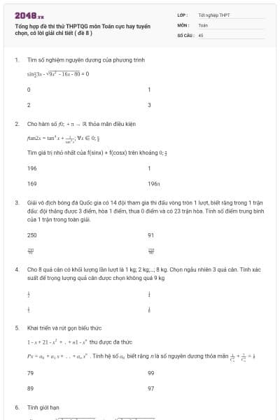 Tổng hợp đề thi thử THPTQG môn Toán cực hay tuyển chọn, có lời giải chi tiết ( đề 8 )