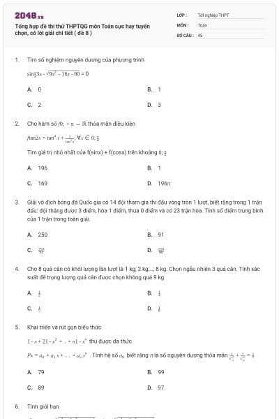 Tổng hợp đề thi thử THPTQG môn Toán cực hay tuyển chọn, có lời giải chi tiết ( đề 8 )