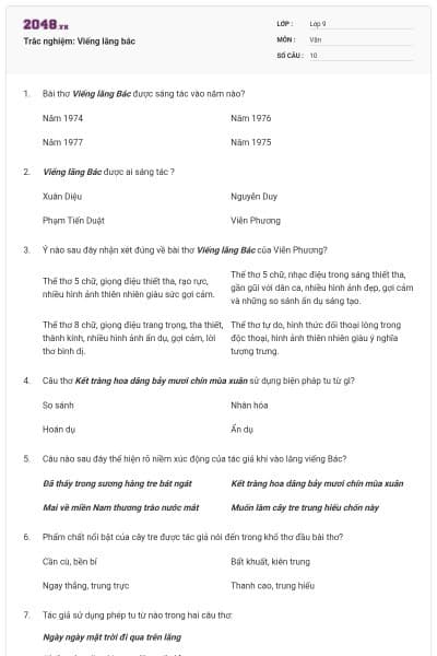 Trắc nghiệm: Viếng lăng bác