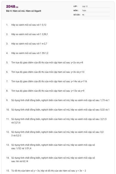 Bài 4: Hàm số mũ. Hàm số lôgarit