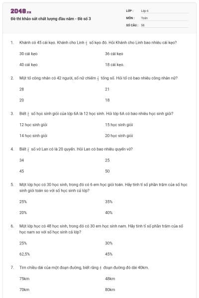 Đề thi khảo sát chất lượng đầu năm - Đề số 3