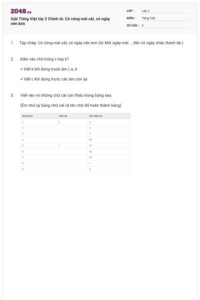 Giải Tiếng Việt lớp 2 Chính tả: Có công mài sắt, có ngày nên kim