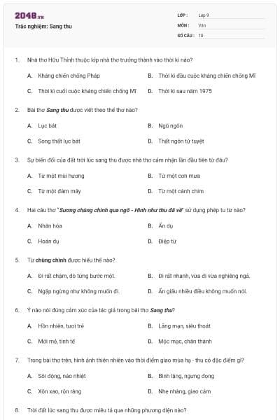 Trắc nghiệm: Sang thu