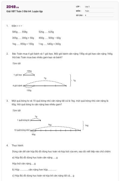 Giải VBT Toán 3 Bài 64: Luyện tập
