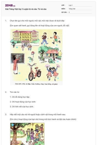 Giải Tiếng Việt lớp 2 Luyện từ và câu: Từ và câu