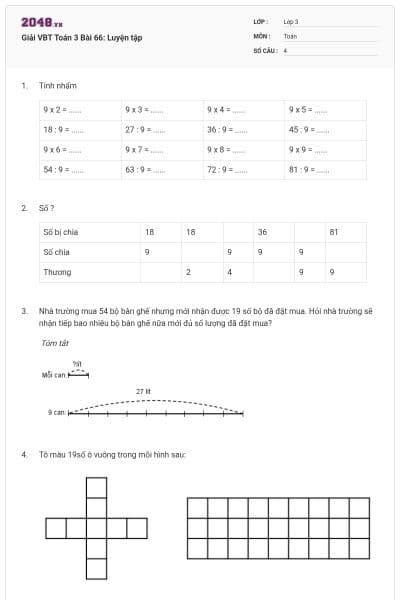 Giải VBT Toán 3 Bài 66: Luyện tập