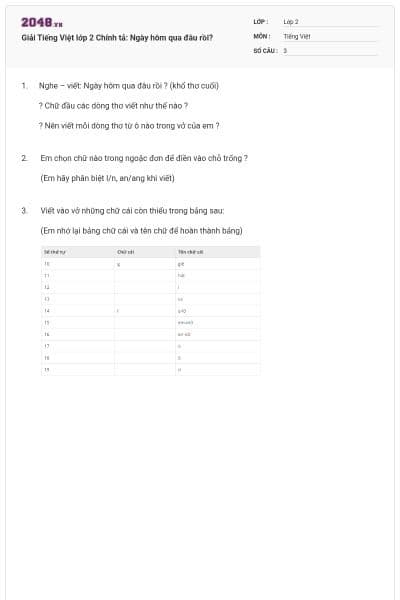 Giải Tiếng Việt lớp 2 Chính tả: Ngày hôm qua đâu rồi?