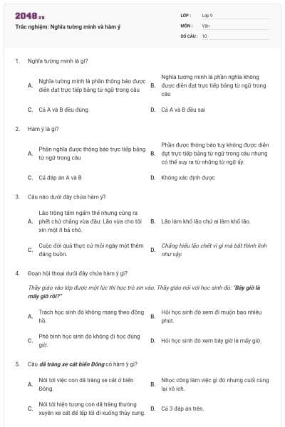 Trắc nghiệm: Nghĩa tường minh và hàm ý