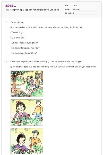 Giải Tiếng Việt lớp 2 Tập làm văn: Tự giới thiệu. Câu và bài