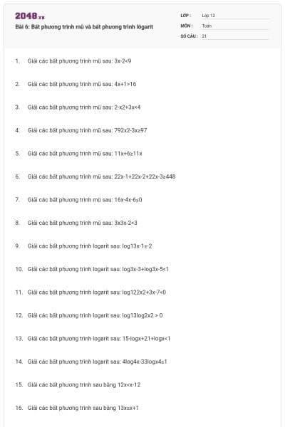 Bài 6: Bất phương trình mũ và bất phương trình lôgarit