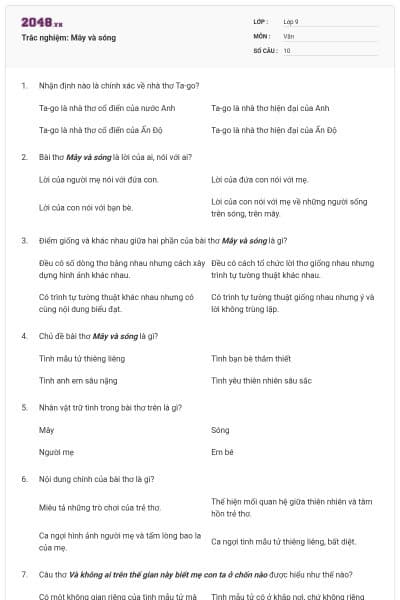 Trắc nghiệm: Mây và sóng