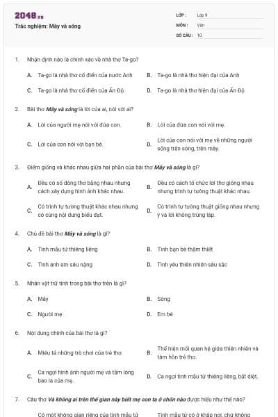 Trắc nghiệm: Mây và sóng