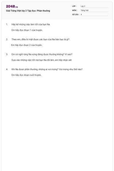 Giải Tiếng Việt lớp 2 Tập đọc: Phần thưởng