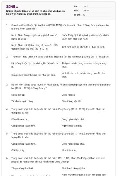 Những chuyển biến mới về kinh tế, chính trị, văn hóa, xã hội ở Việt Nam sau chiến tranh (Có đáp án)