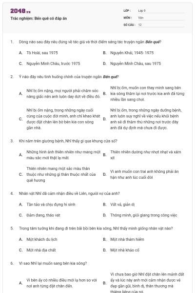 Trắc nghiệm: Bến quê có đáp án