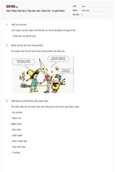 Giải Tiếng Việt lớp 2 Tập làm văn: Chào hỏi. Tự giới thiệu