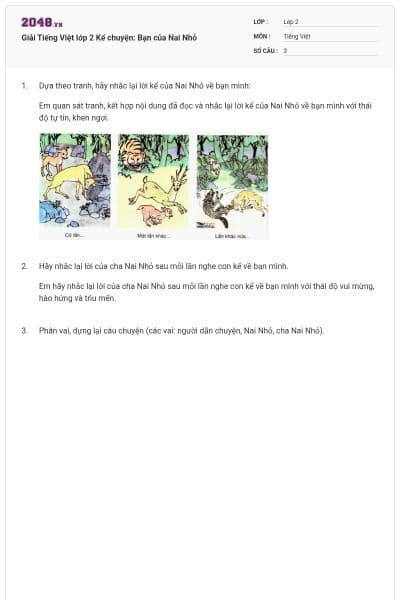 Giải Tiếng Việt lớp 2 Kể chuyện: Bạn của Nai Nhỏ