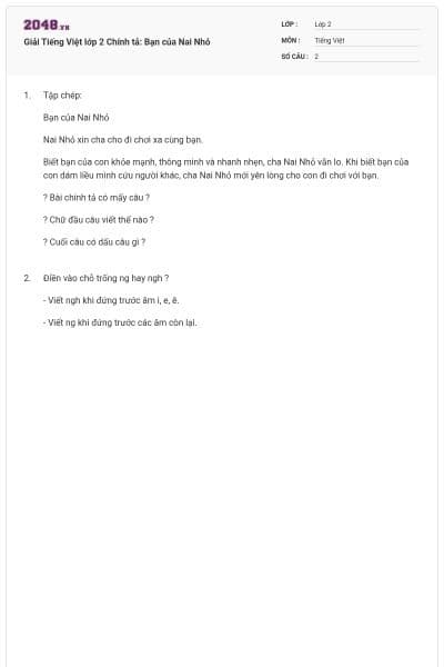 Giải Tiếng Việt lớp 2 Chính tả: Bạn của Nai Nhỏ