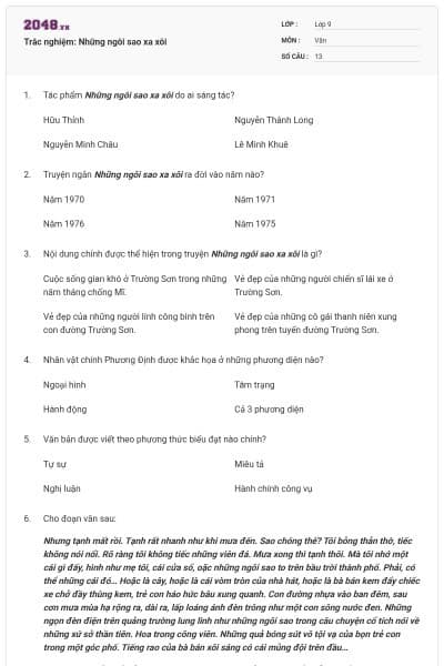 Trắc nghiệm: Những ngôi sao xa xôi