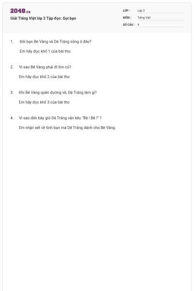 Giải Tiếng Việt lớp 2 Tập đọc: Gọi bạn