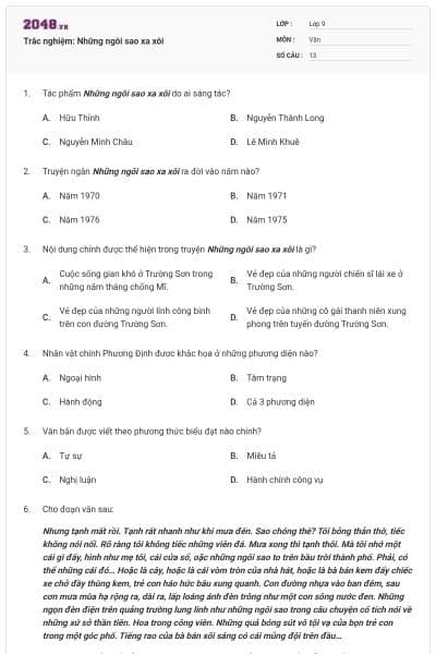 Trắc nghiệm: Những ngôi sao xa xôi