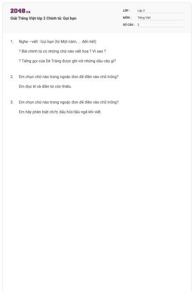 Giải Tiếng Việt lớp 2 Chính tả: Gọi bạn