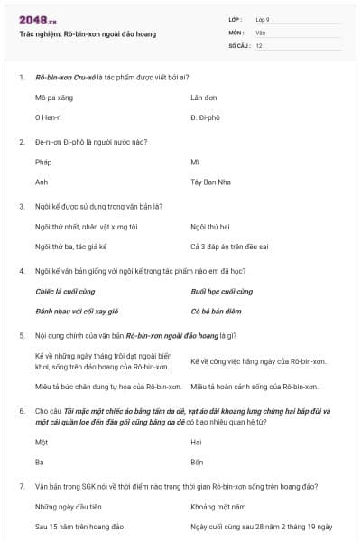 Trắc nghiệm: Rô-bin-xơn ngoài đảo hoang