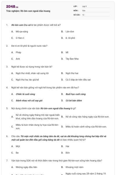 Trắc nghiệm: Rô-bin-xơn ngoài đảo hoang