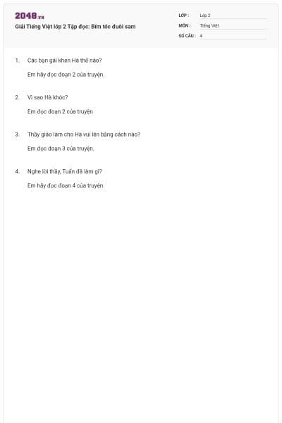 Giải Tiếng Việt lớp 2 Tập đọc: Bím tóc đuôi sam