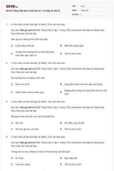 Đề thi Tiếng Việt lớp 2 Cuối học kì 1 có đáp án (Đề 2)