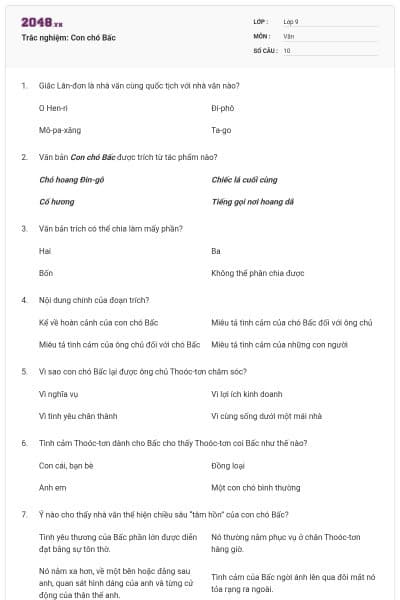 Trắc nghiệm: Con chó Bấc