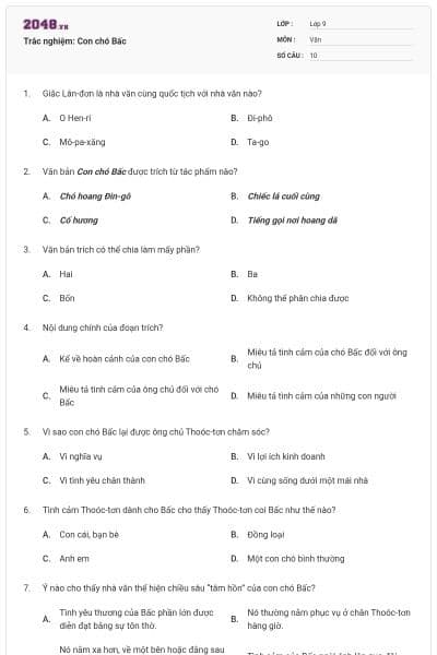 Trắc nghiệm: Con chó Bấc