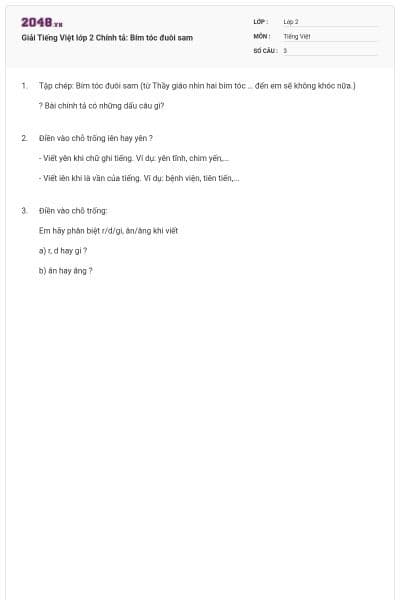 Giải Tiếng Việt lớp 2 Chính tả: Bím tóc đuôi sam