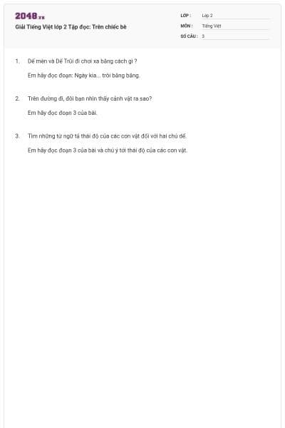 Giải Tiếng Việt lớp 2 Tập đọc: Trên chiếc bè