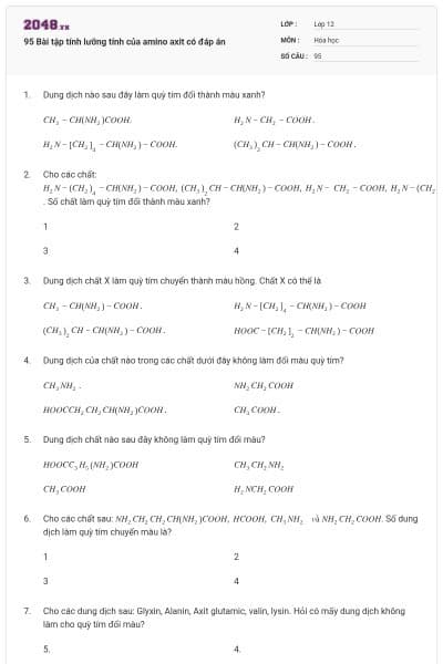 95 Bài tập tính lưỡng tính của amino axit có đáp án