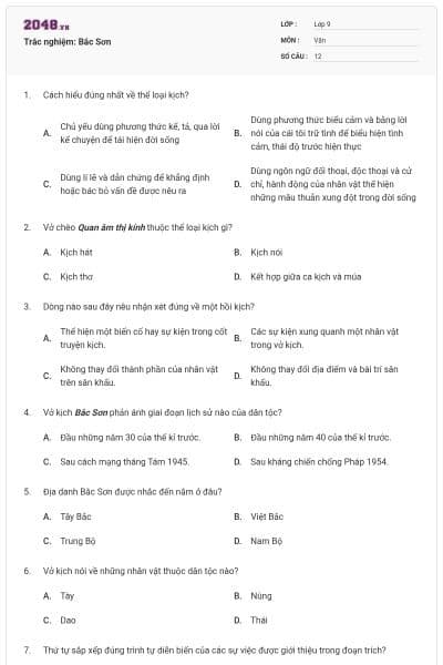 Trắc nghiệm: Bắc Sơn