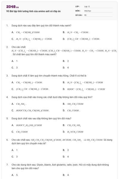 95 Bài tập tính lưỡng tính của amino axit có đáp án
