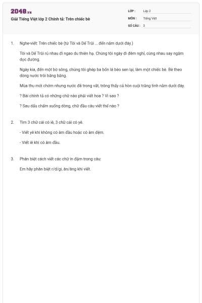 Giải Tiếng Việt lớp 2 Chính tả: Trên chiếc bè