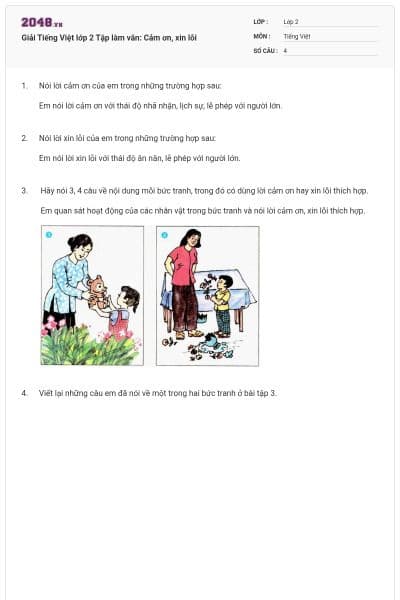 Giải Tiếng Việt lớp 2 Tập làm văn: Cảm ơn, xin lỗi