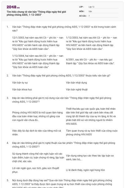 Tìm hiểu chung về văn bản "Thông điệp ngày thế giới phòng chống AIDS, 1-12-2003"