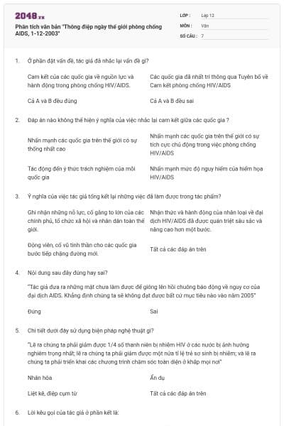 Phân tích văn bản "Thông điệp ngày thế giới phòng chống AIDS, 1-12-2003"