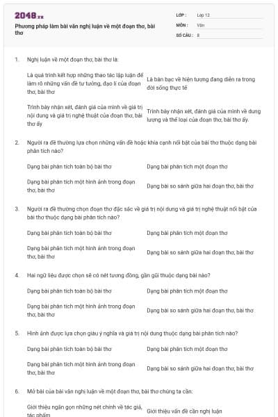 Phương pháp làm bài văn nghị luận về một đoạn thơ, bài thơ