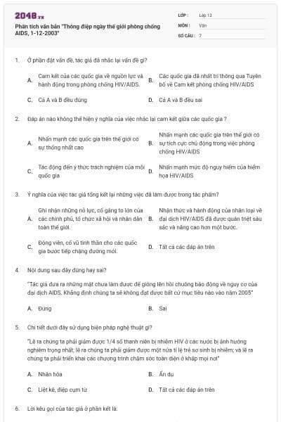 Phân tích văn bản "Thông điệp ngày thế giới phòng chống AIDS, 1-12-2003"