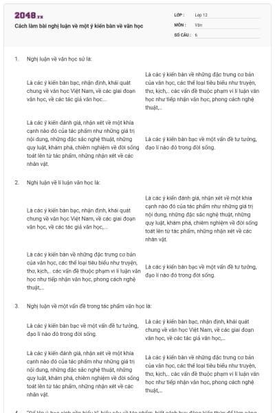 Cách làm bài nghị luận về một ý kiến bàn về văn học