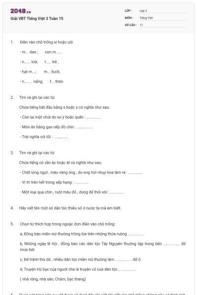 Giải VBT Tiếng Việt 3 Tuần 15