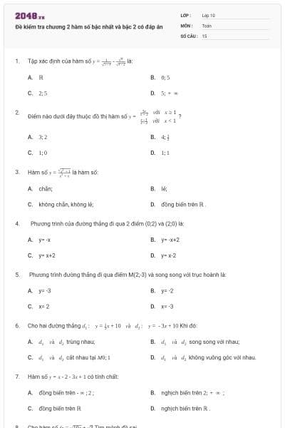 Đề kiểm tra chương 2 hàm số bậc nhất và bậc 2 có đáp án