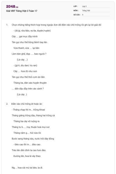 Giải VBT Tiếng Việt 3 Tuần 17