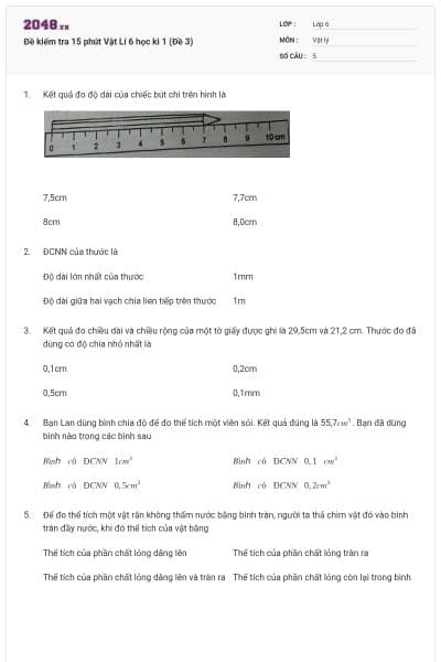 Đề kiểm tra 15 phút Vật Lí 6 học kì 1 (Đề 3)