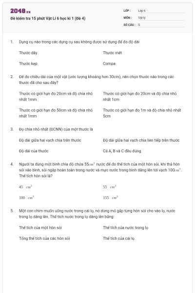 Đề kiểm tra 15 phút Vật Lí 6 học kì 1 (Đề 4)